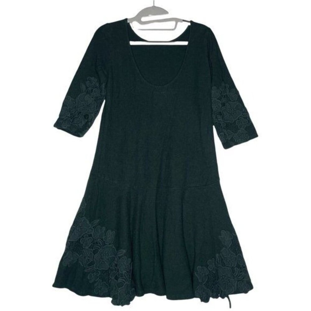 Maeve Anthropologie Green Linen Blend Lace Embroidered Drop Waist Mini Dress XS